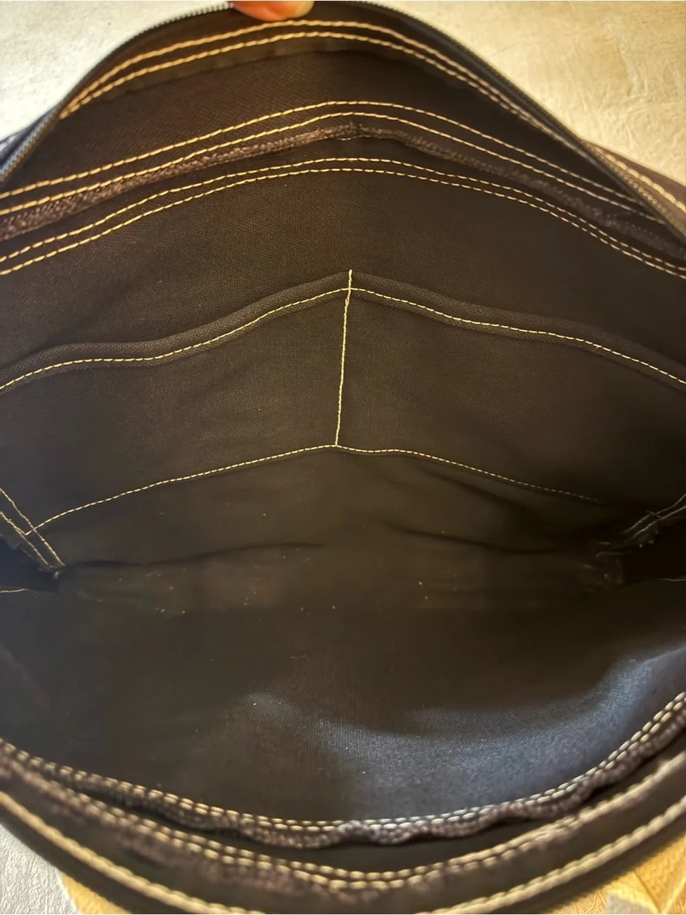 Beckel Canvas Durable Black Canvas Briefcase with Cream Webbing Handles